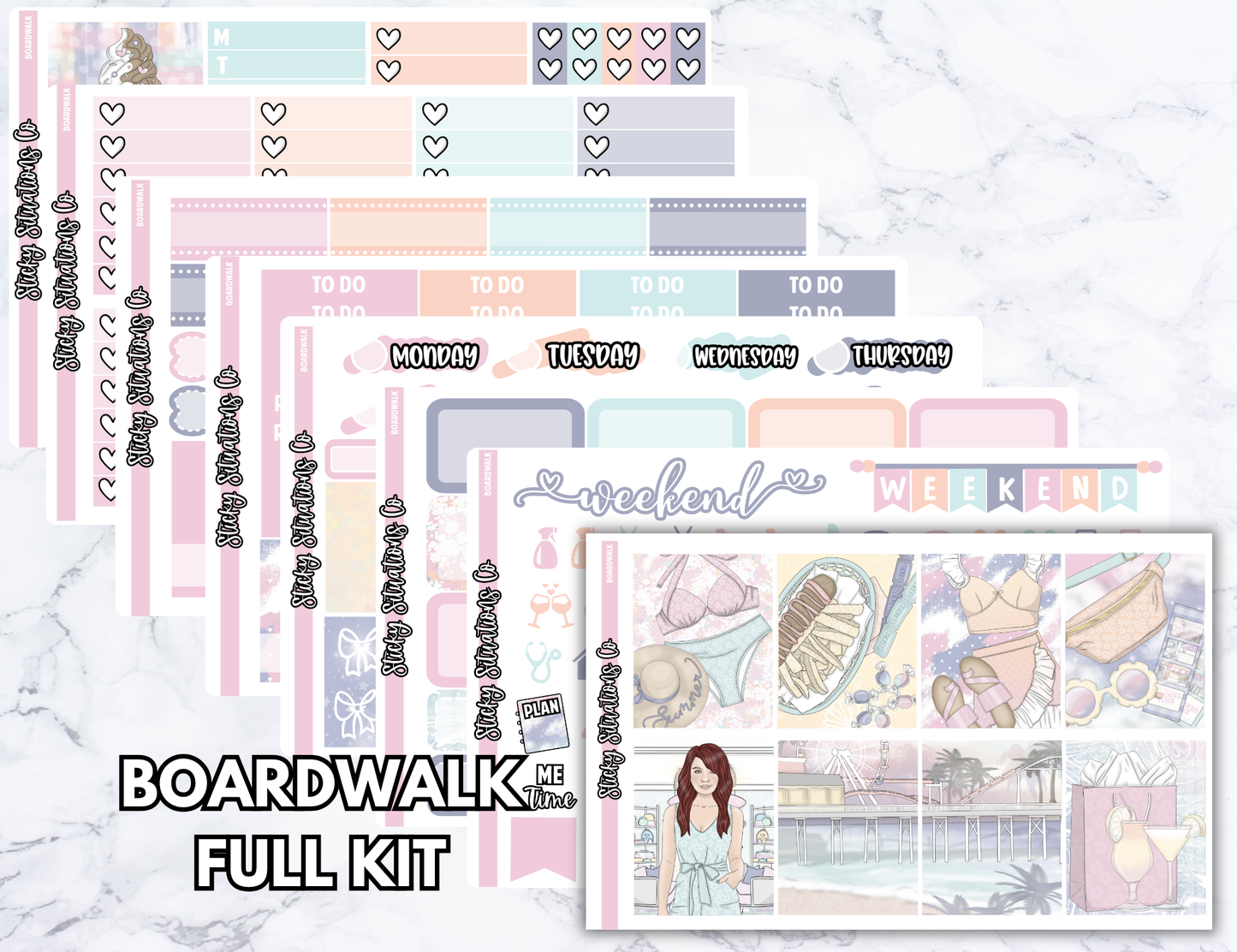 Boardwalk Full Vertical Planner Sticker Kit – Fun and Bright Matte Stickers for Weekly Layouts | Perfect for Every Day Planning