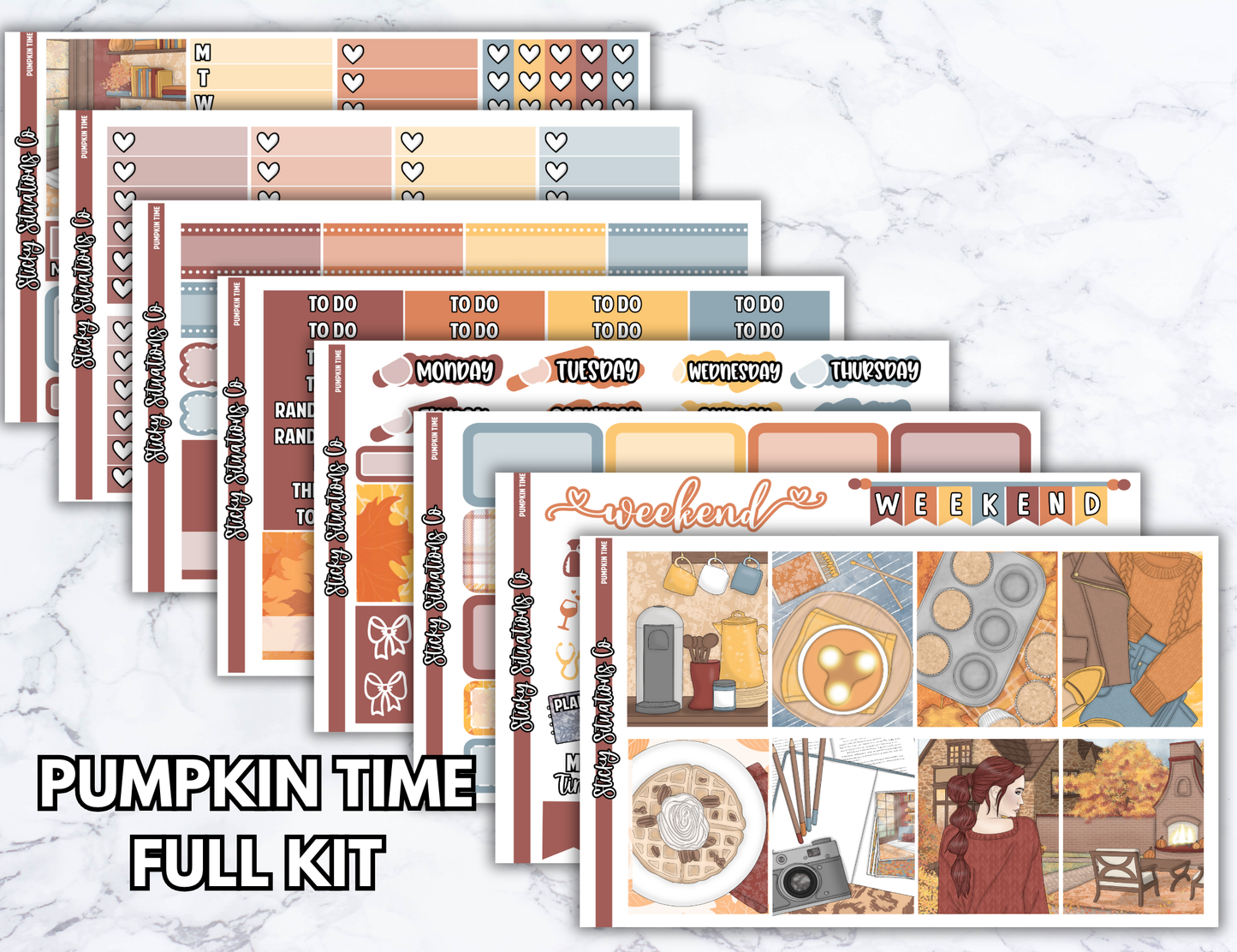 Pumpkin Time Full Vertical Planner Sticker Kit – Fun and Bright Matte Stickers for Weekly Layouts | Perfect for Fall Planning