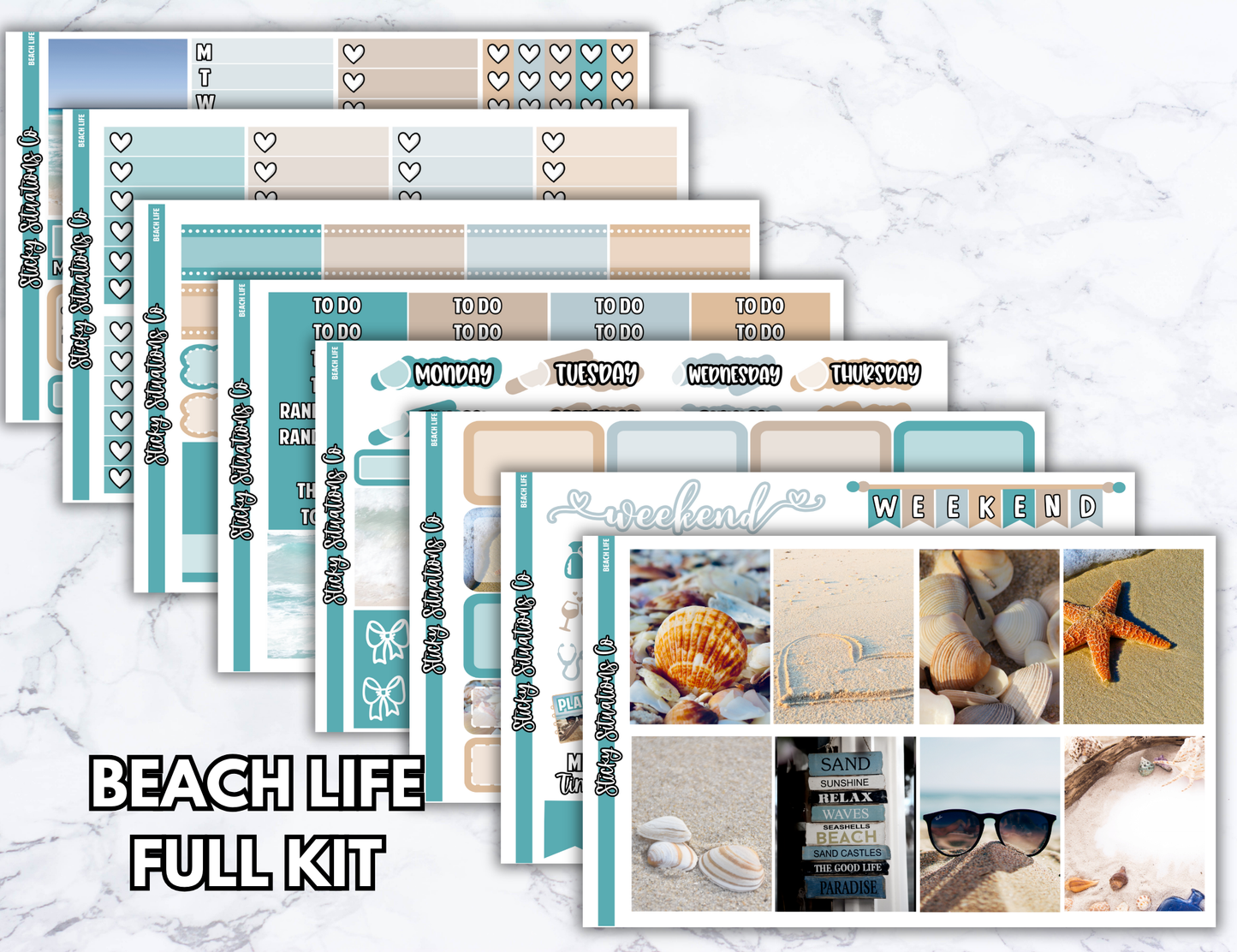 Beach Life Full Vertical Planner Sticker Kit – Fun and Bright Matte Stickers for Weekly Layouts | Perfect for Summer Planning