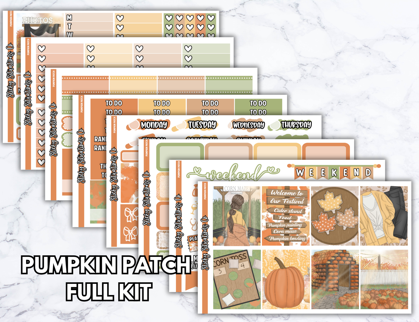 Pumpkin  Patch Full Vertical Planner Sticker Kit – Fun and Bright Matte Stickers for Weekly Layouts | Perfect for Fall Planning