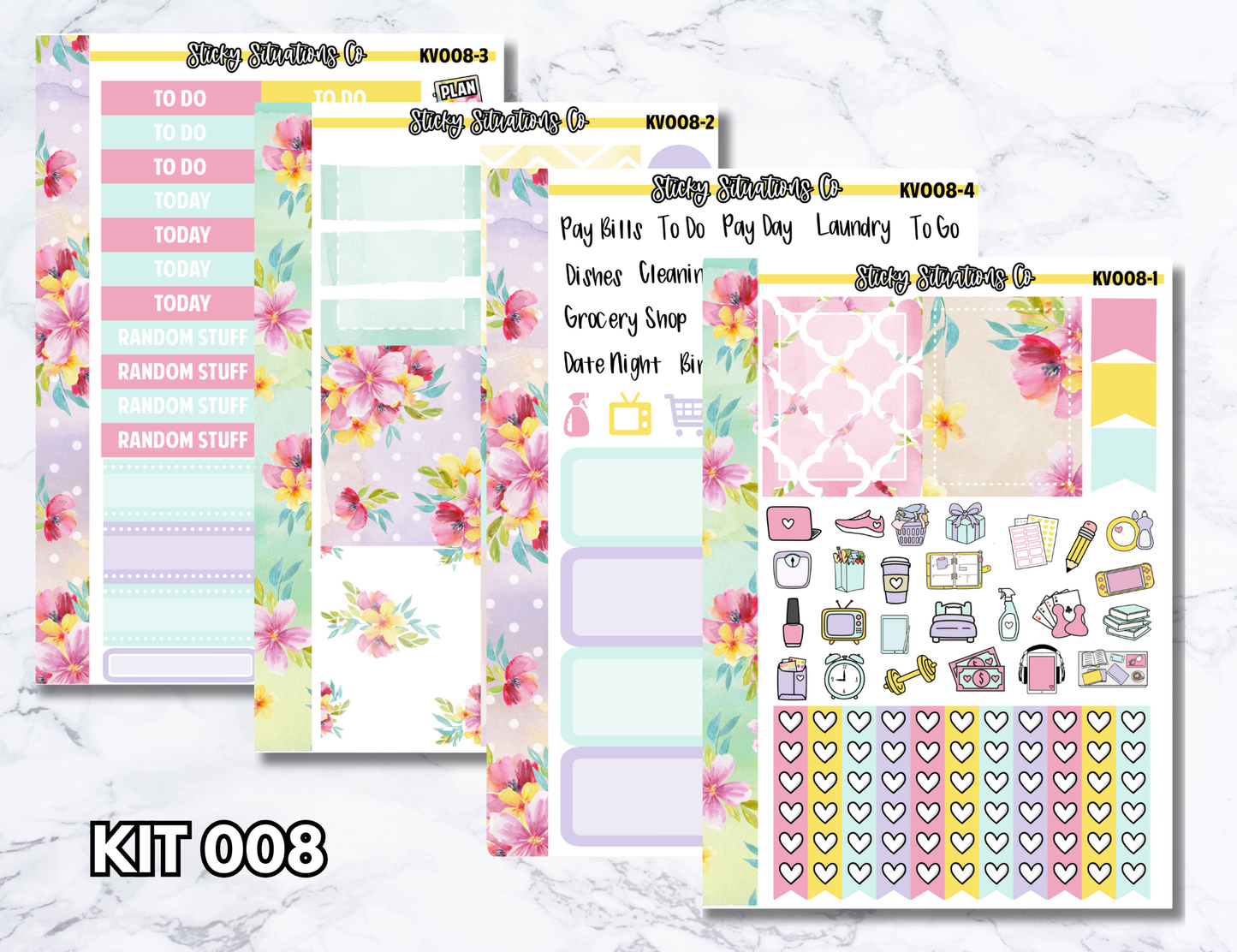 Spring Themed Sticker Kit | Four Page Functional Sticker Kit Made for Vertical Planners