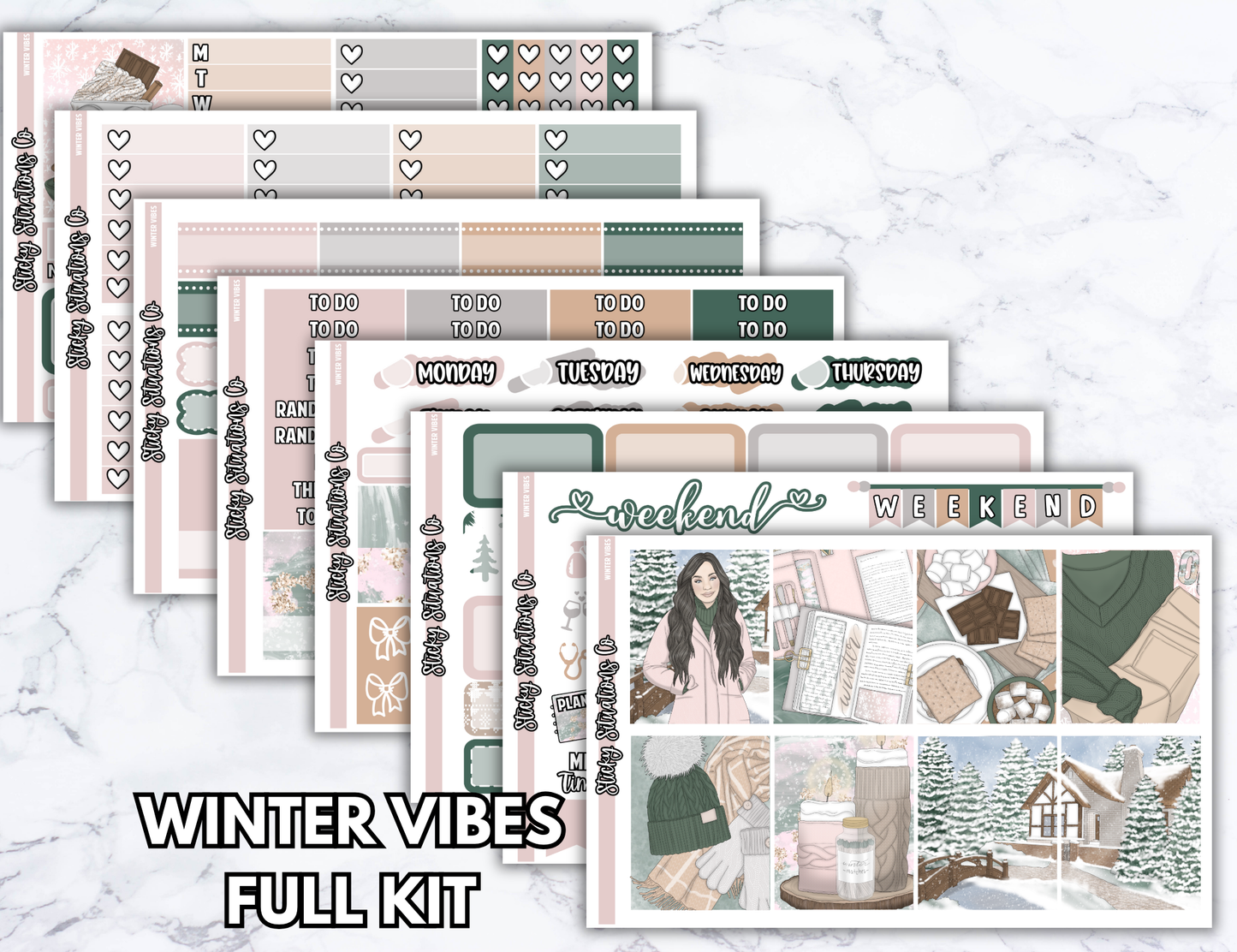 Winter Vibes Full Vertical Planner Sticker Kit – Fun and Bright Matte Stickers for Weekly Layouts | Perfect for Winter Planning