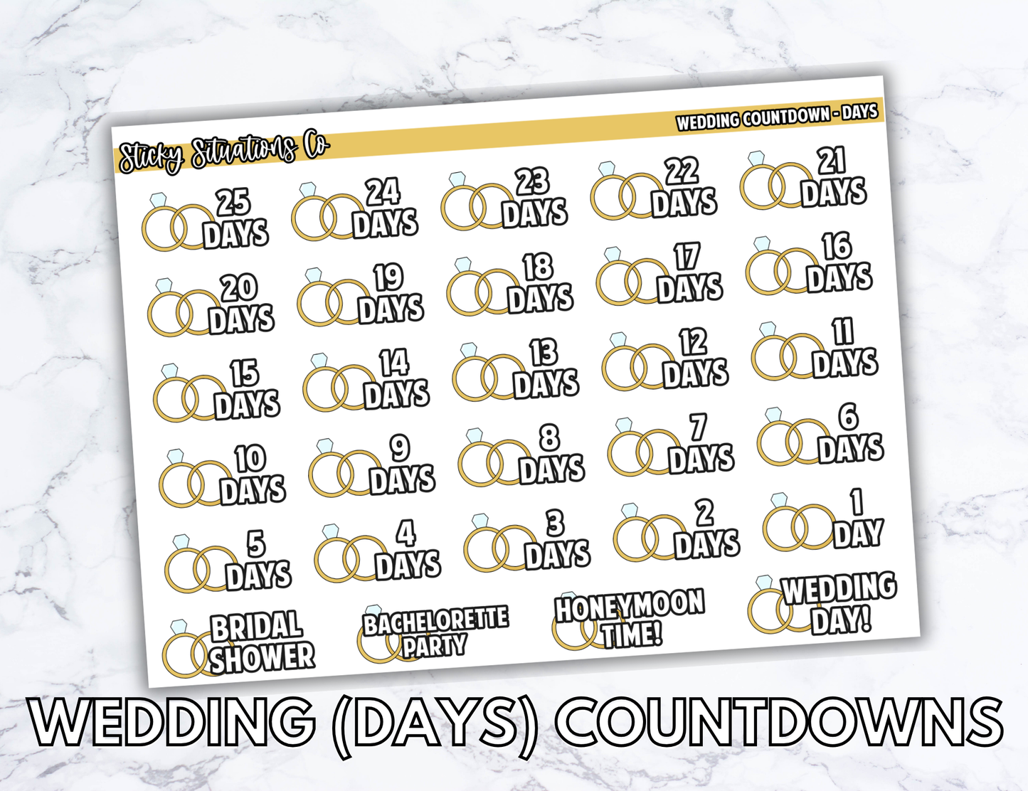 Wedding Days Countdown Planner Sticker Sheet – Functional & Decorative Stickers for All Planners | Matte Paper, Easy to Use