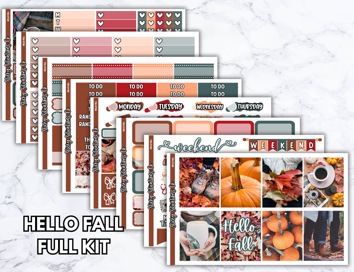 Hello Fall Full Vertical Planner Sticker Kit – Fun and Bright Matte Stickers for Weekly Layouts | Perfect for Fall Planning