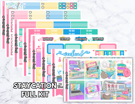 Staycation Full Vertical Planner Sticker Kit – Fun and Bright Matte Stickers for Weekly Layouts | Perfect for Every Day Planning