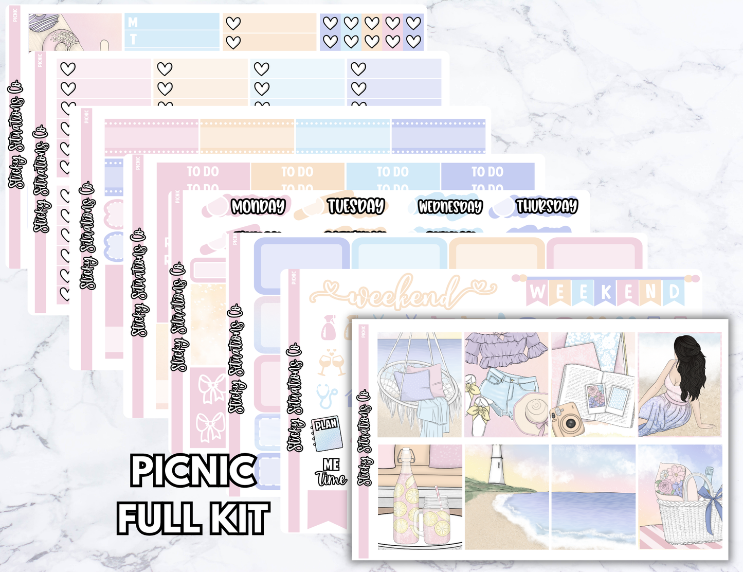 Picnic Full Vertical Planner Sticker Kit – Fun and Bright Matte Stickers for Weekly Layouts | Perfect for Every Day Planning