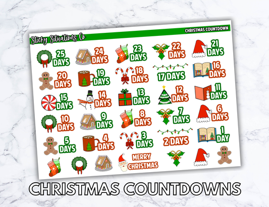 Christmas Countdown Planner Sticker Sheet – Functional & Decorative Stickers for All Planners | Matte Paper, Easy to Use