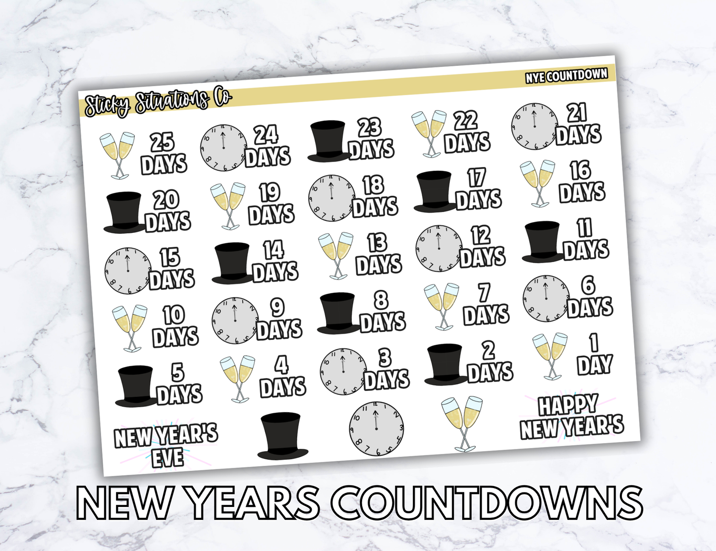 New Years Countdown Planner Sticker Sheet – Functional & Decorative Stickers for All Planners | Matte Paper, Easy to Use