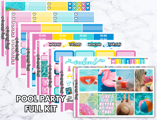 Pool Party Full Vertical Planner Sticker Kit – Fun and Bright Matte Stickers for Weekly Layouts | Perfect for Summer Planning