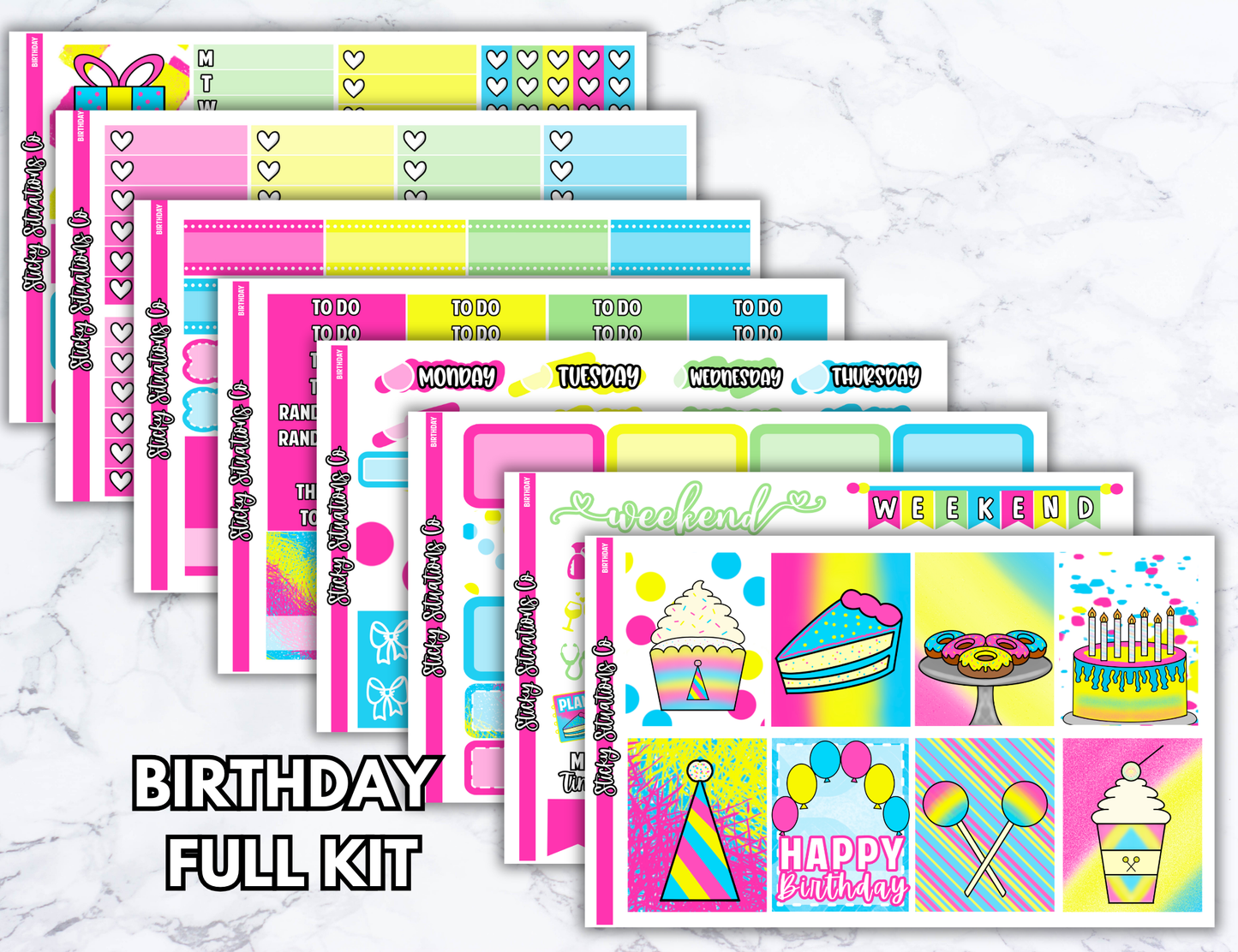 Birthday Full Vertical Planner Sticker Kit – Fun and Bright Matte Stickers for Weekly Layouts | Perfect for Birthday Planning