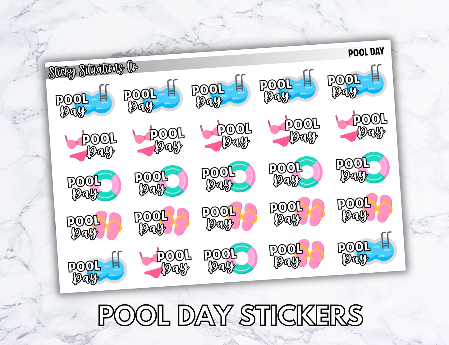 Pool Day Planner Sticker Sheet – Functional & Decorative Stickers for All Planners | Matte Paper, Easy to Use