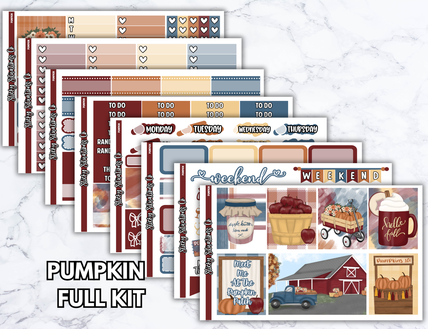 Pumpkin Full Vertical Planner Sticker Kit – Fun and Bright Matte Stickers for Weekly Layouts | Perfect for Fall Planning