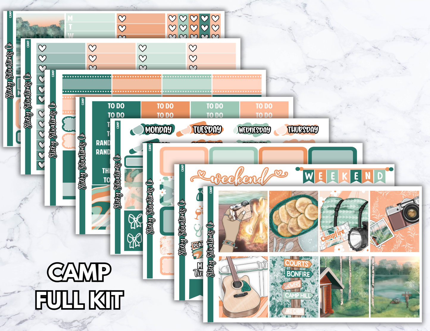 Camp Full Vertical Planner Sticker Kit – Fun and Bright Matte Stickers for Weekly Layouts | Perfect for Summer Planning