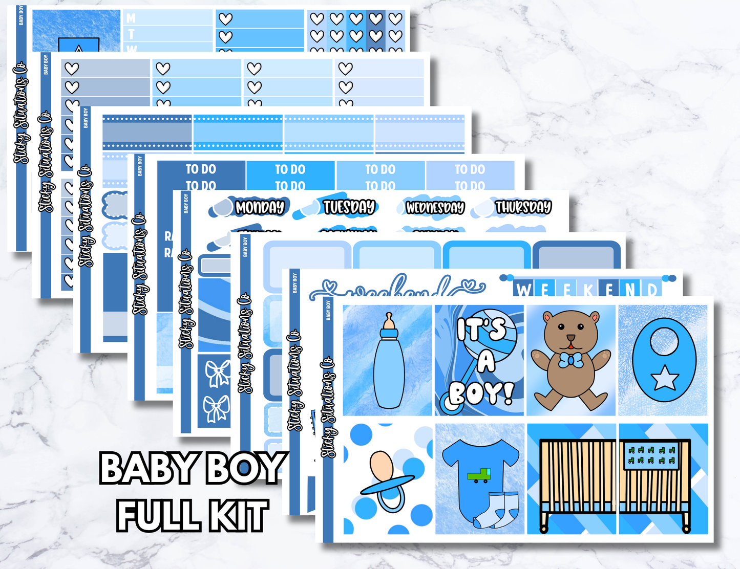 Baby Boy Full Vertical Planner Sticker Kit – Fun Matte Stickers for Weekly Layouts | Perfect for Baby Planning