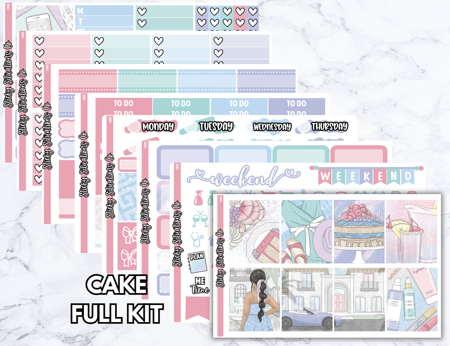 Cake Mini Vertical Planner Sticker Kit – Fun Matte Stickers for Weekly Layouts | Perfect for Every Day Planning