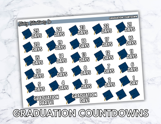 Graduation Countdown Planner Sticker Sheet – Functional & Decorative Stickers for All Planners | Matte Paper, Easy to Use