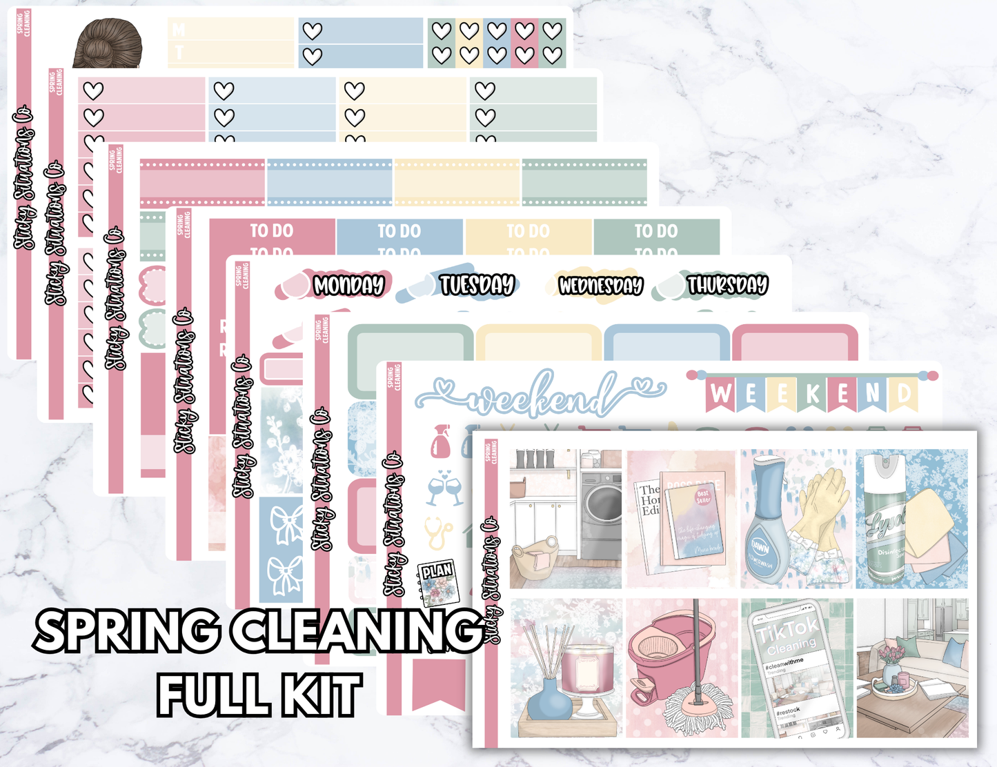 Spring Cleaning Full Vertical Planner Sticker Kit – Fun and Bright Matte Stickers for Weekly Layouts | Perfect for Every Day Planning