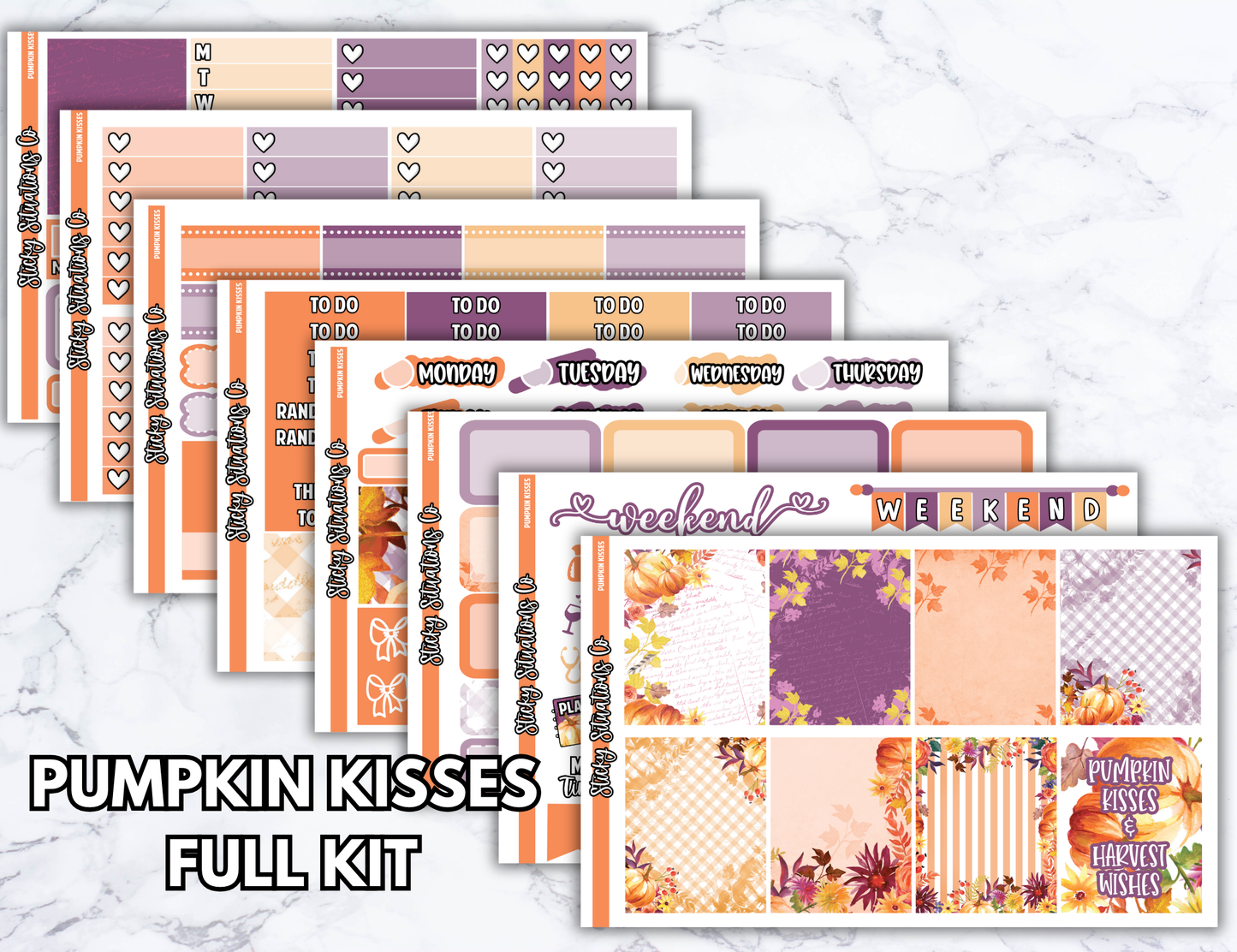 Pumpkin Kisses Full Vertical Planner Sticker Kit – Fun and Bright Matte Stickers for Weekly Layouts | Perfect for Fall Planning