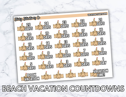 Beach Vacation Countdown Planner Sticker Sheet – Functional & Decorative Stickers for All Planners | Matte Paper, Easy to Use