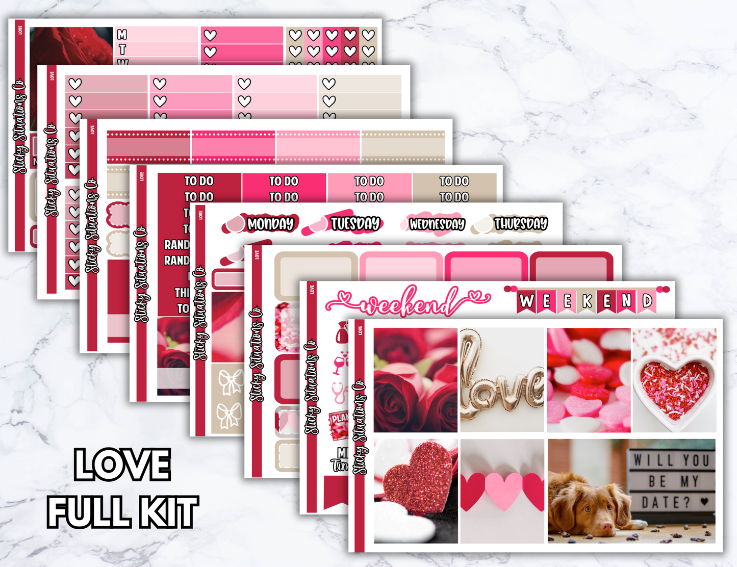 Love Full Vertical Planner Sticker Kit – Fun and Bright Matte Stickers for Weekly Layouts | Perfect for Valentines Day Planning