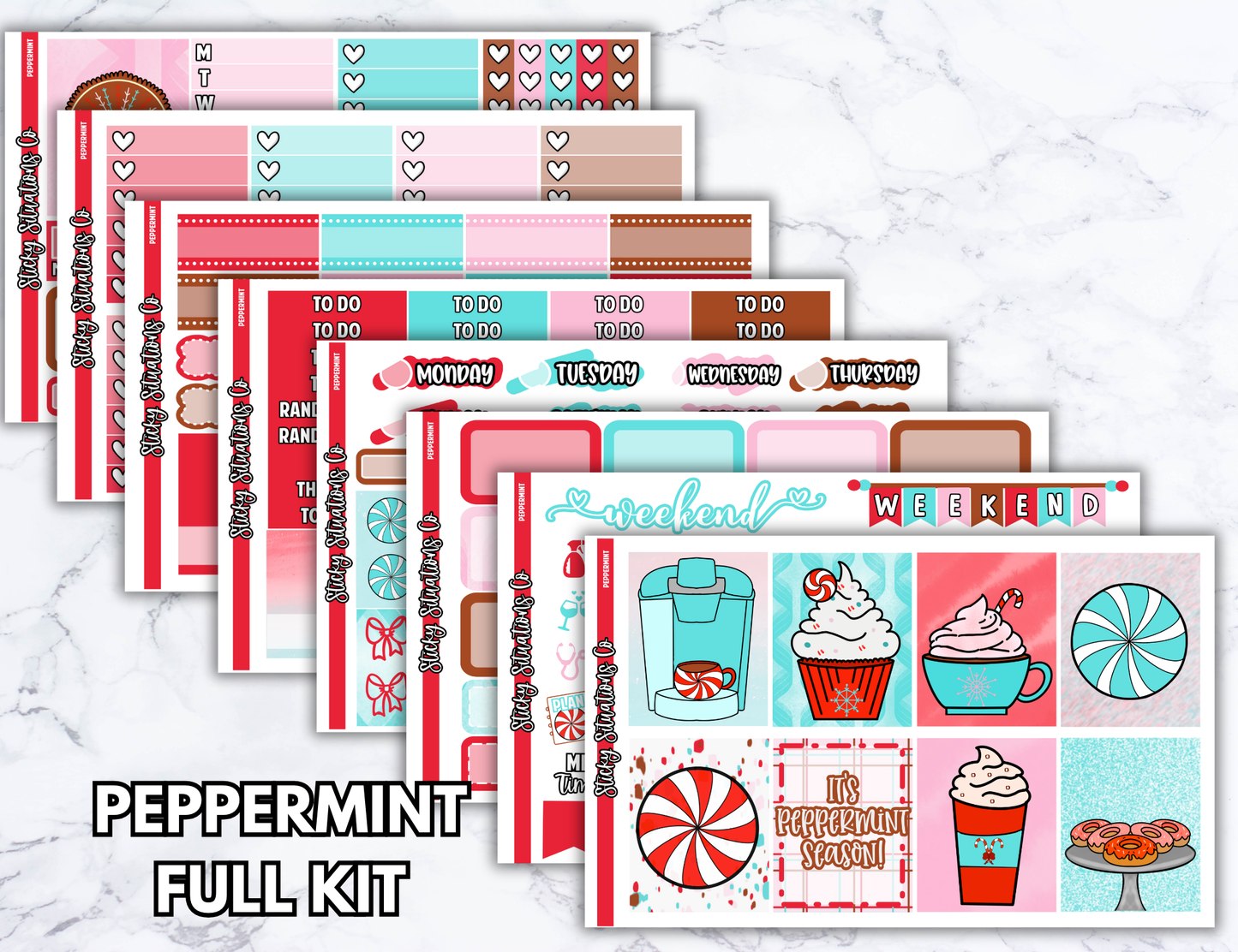 Peppermint Full Vertical Planner Sticker Kit – Fun and Bright Matte Stickers for Weekly Layouts | Perfect for Christmas Planning