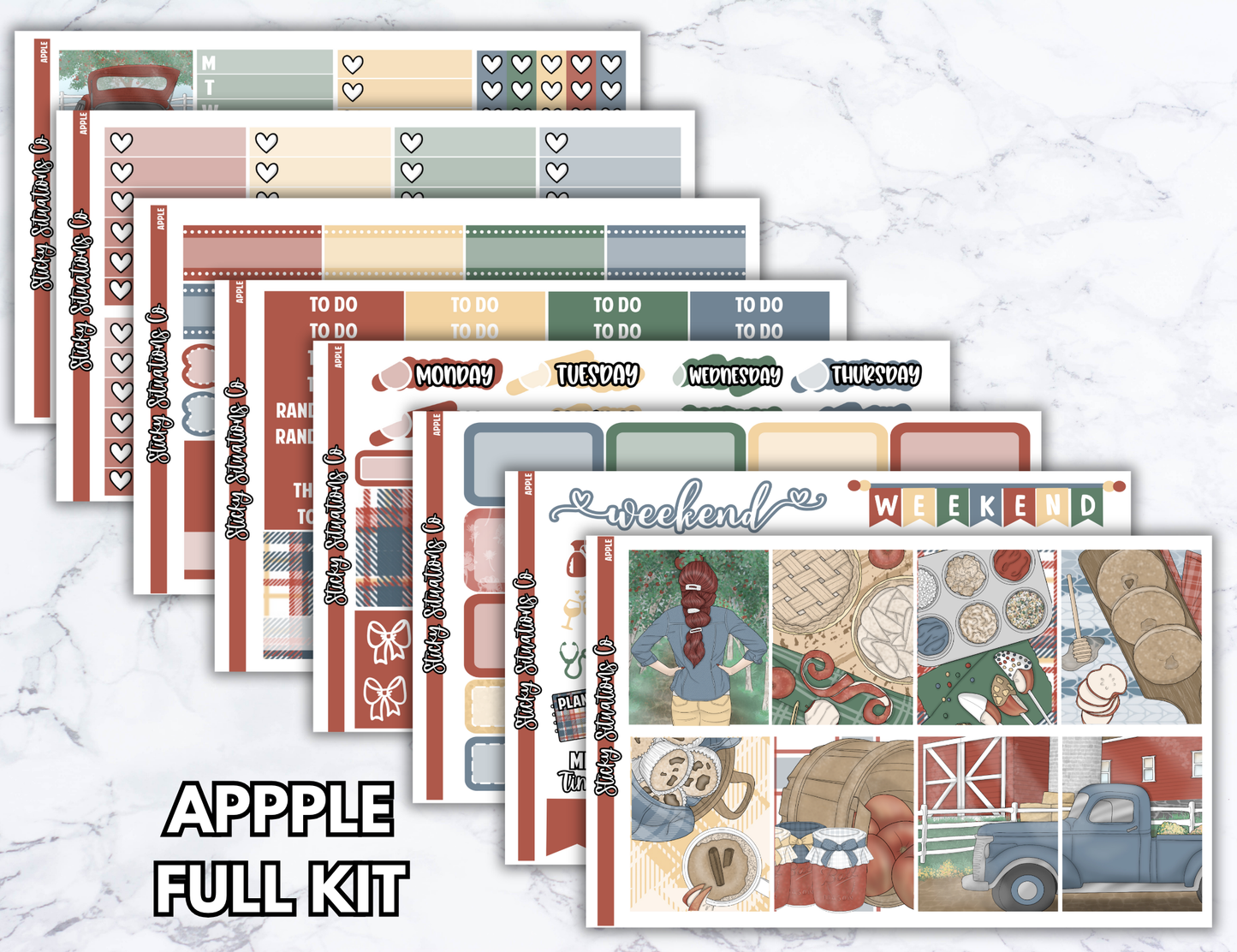 Apple Full Vertical Planner Sticker Kit – Fun and Bright Matte Stickers for Weekly Layouts | Perfect for Fall Planning