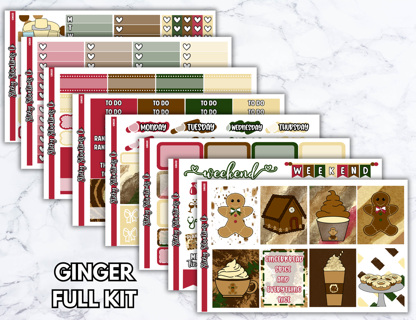 Ginger Full Vertical Planner Sticker Kit – Fun and Bright Matte Stickers for Weekly Layouts | Perfect for Christmas Planning