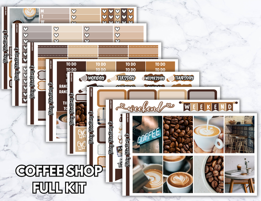 Coffee Shop Full Vertical Planner Sticker Kit – Fun and Bright Matte Stickers for Weekly Layouts | Perfect for Every Day Planning