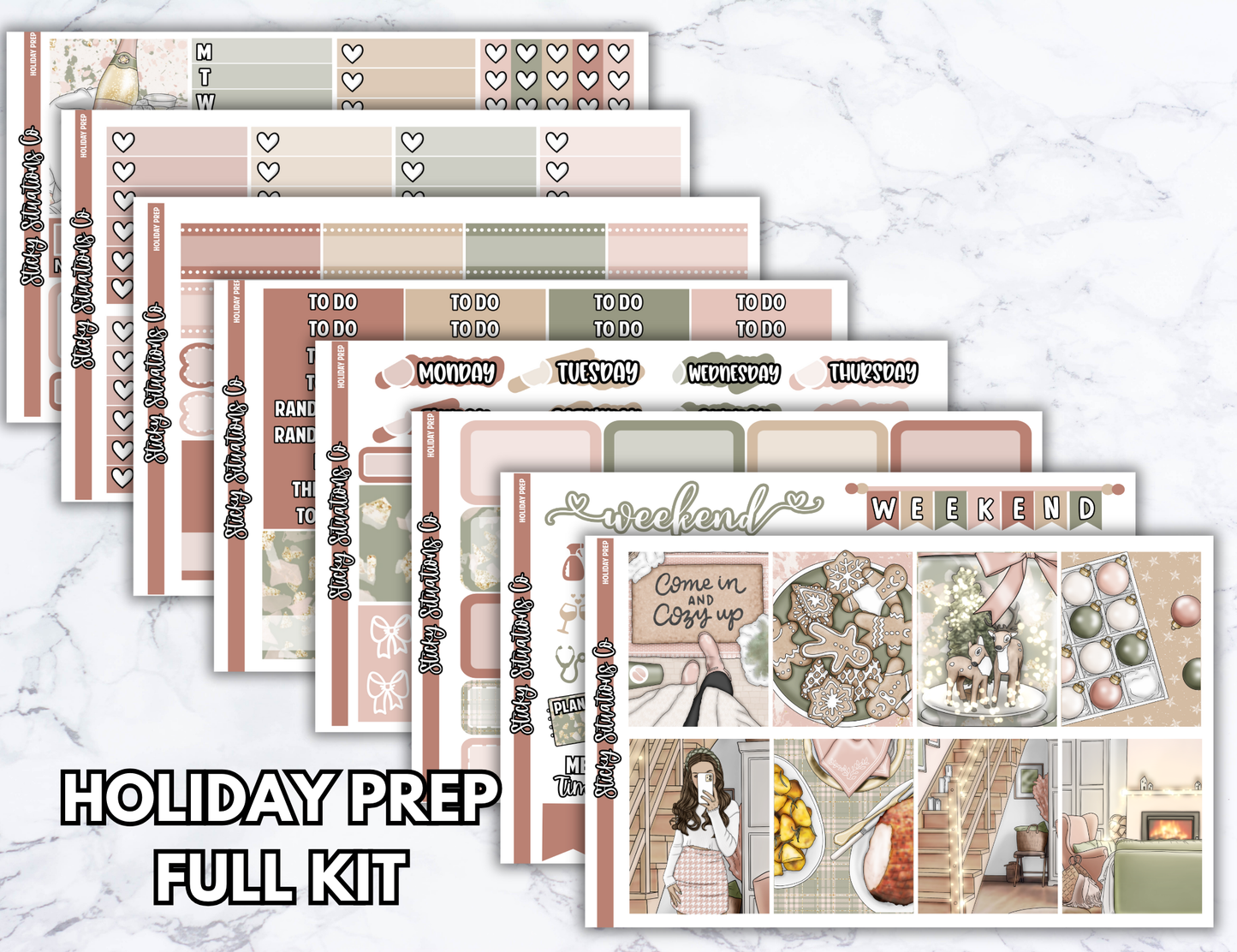 Holiday Prep Full Vertical Planner Sticker Kit – Cozy & Cool Matte Stickers for Weekly Layouts | Perfect for Christmas Planning