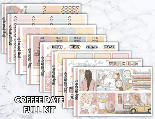 Coffee Date Full Vertical Planner Sticker Kit – Fun and Bright Matte Stickers for Weekly Layouts | Perfect for Every Day Planning