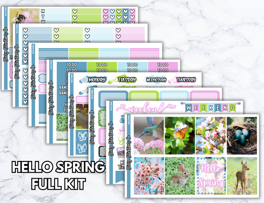 Hello Spring Full Vertical Planner Sticker Kit – Fun and Bright Matte Stickers for Weekly Layouts | Perfect for Spring Planning