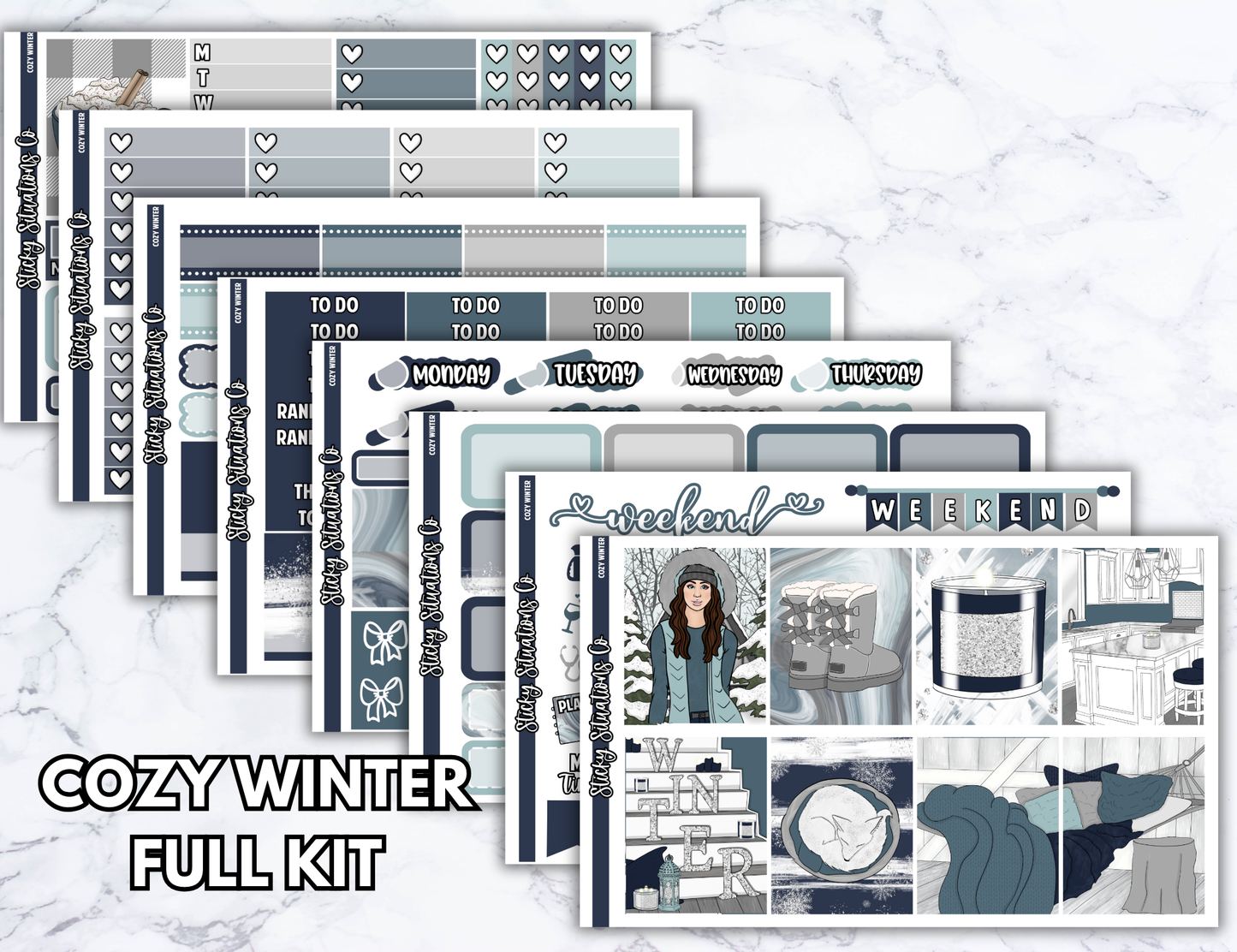 Cozy Winter Full Vertical Planner Sticker Kit – Fun and Bright Matte Stickers for Weekly Layouts | Perfect for Winter Planning