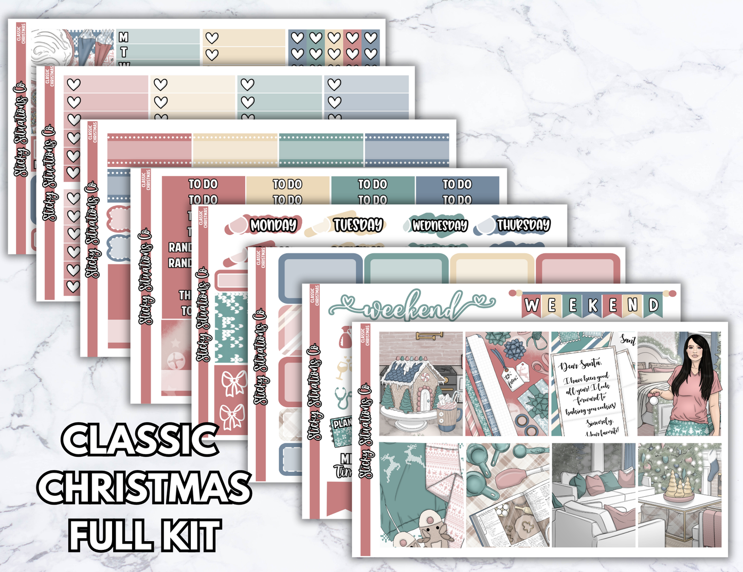 Classic Christmas Full Vertical Planner Sticker Kit – Fun and Bright Matte Stickers for Weekly Layouts | Perfect for Christmas Planning