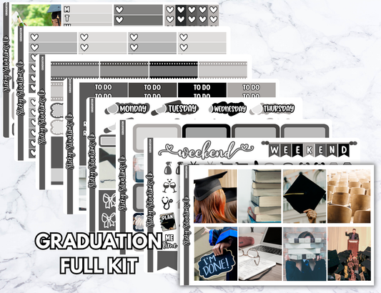 Graduation Full Vertical Planner Sticker Kit – Fun Matte Stickers for Weekly Layouts | Perfect for Graduation Planning