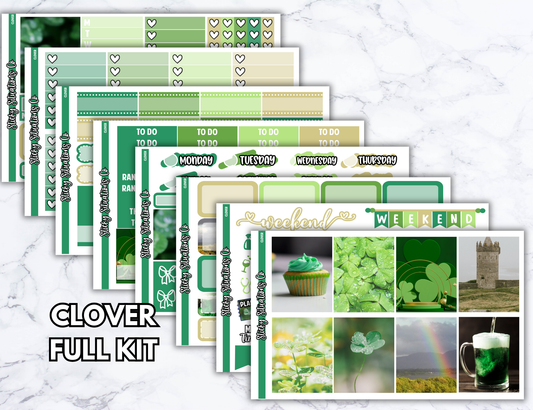 Clover Full Vertical Planner Sticker Kit – Fun and Bright Matte Stickers for Weekly Layouts | Perfect for St. Patrick's Day Planning