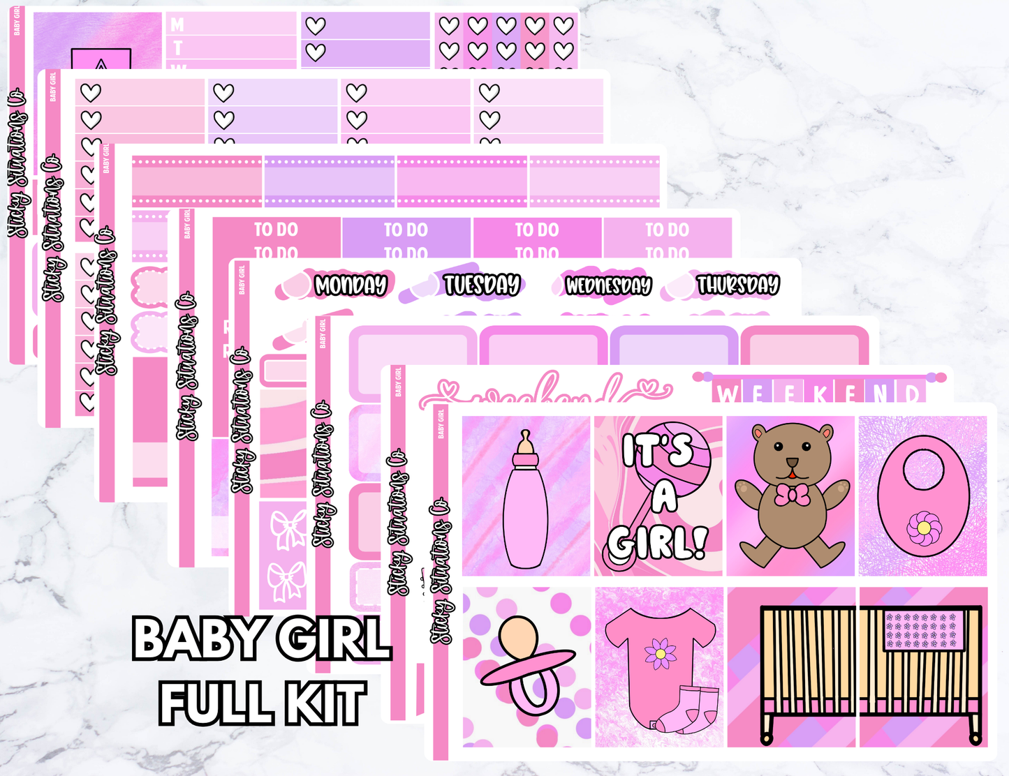 Baby Girl Full Vertical Planner Sticker Kit – Fun Matte Stickers for Weekly Layouts | Perfect for Baby Planning