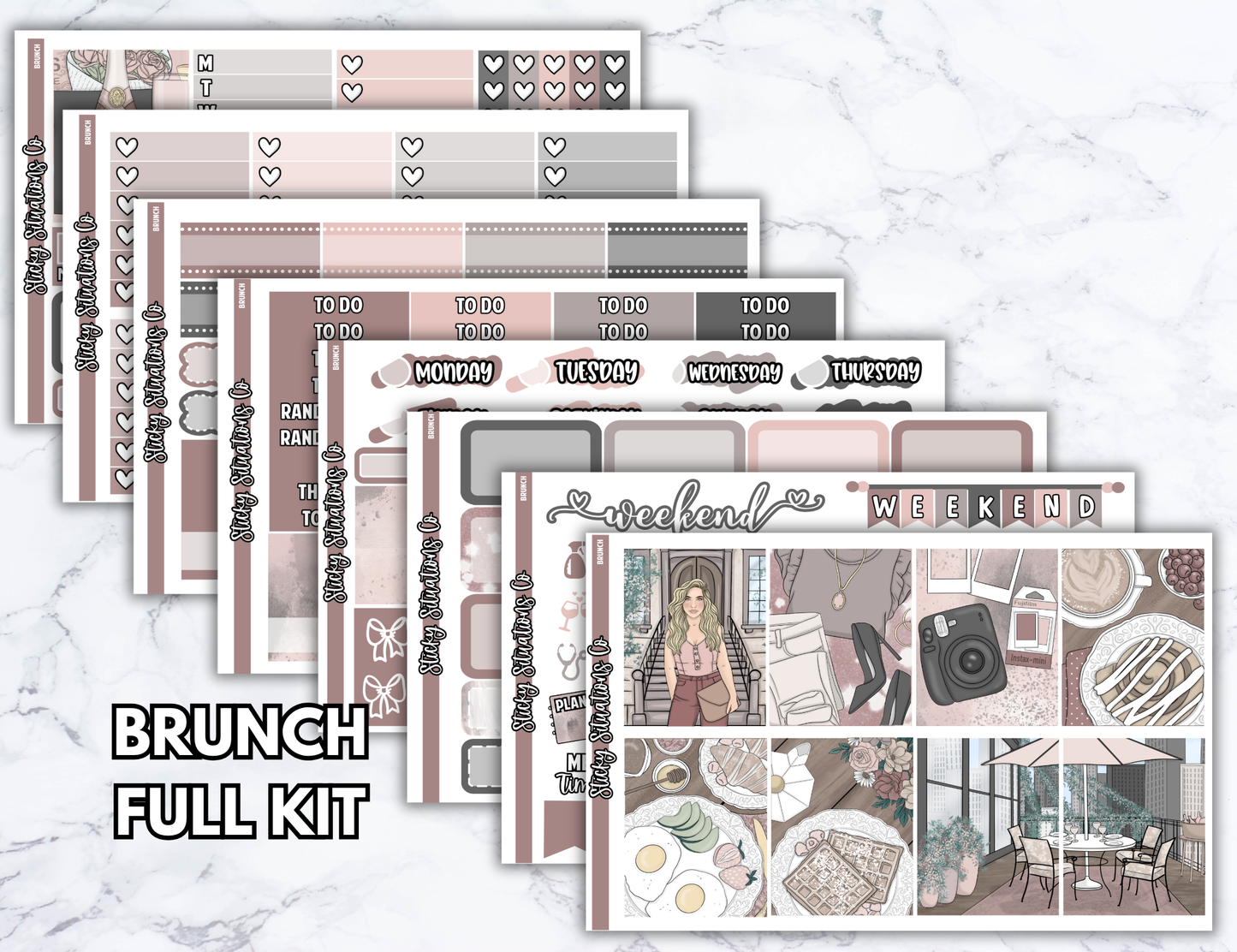 Brunch Full Vertical Planner Sticker Kit – Fun and Bright Matte Stickers for Weekly Layouts | Perfect for Every Day Planning