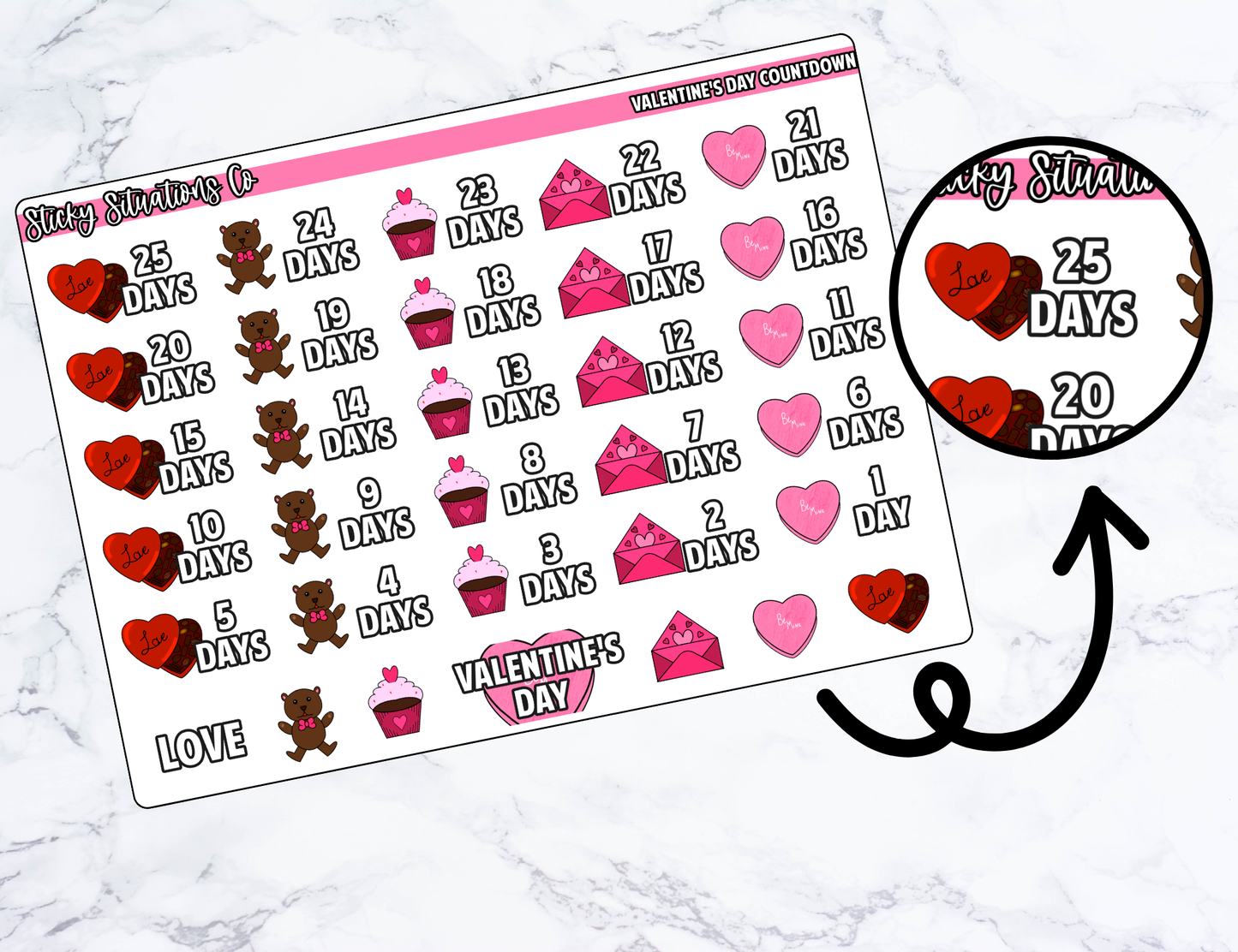 Valentine's Day Countdown Planner Sticker Sheet – Functional & Decorative Stickers for All Planners | Matte Paper, Easy to Use