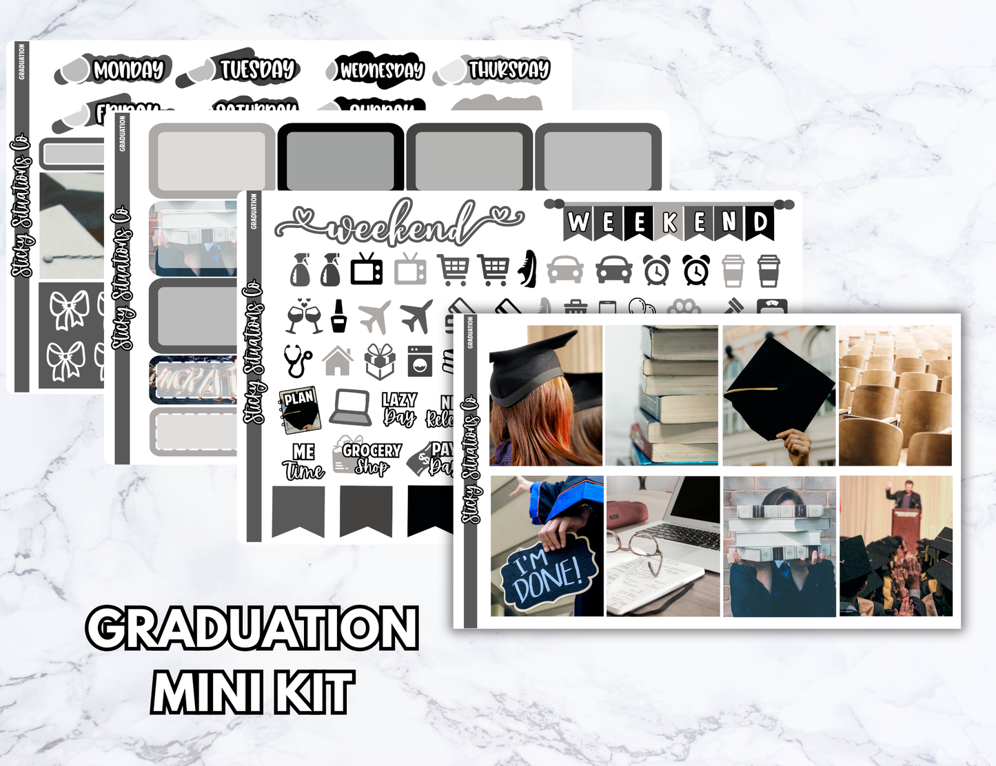 Graduation Mini Vertical Planner Sticker Kit – Fun Matte Stickers for Weekly Layouts | Perfect for Graduation Planning