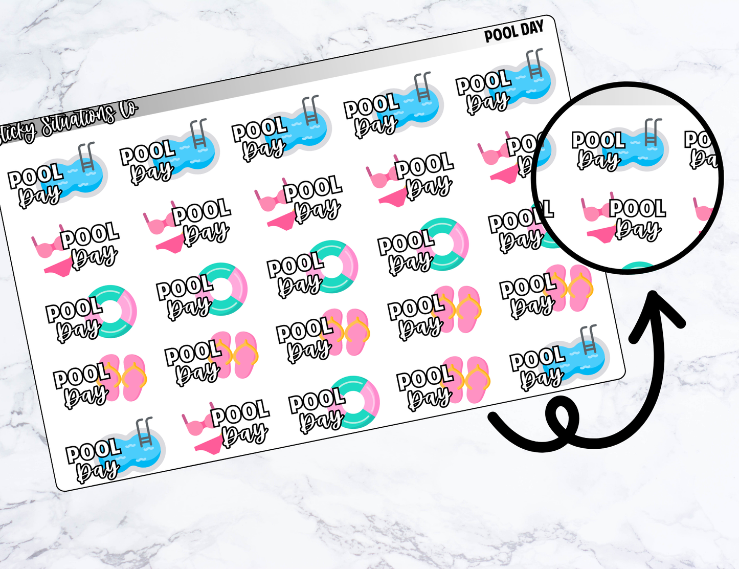 Pool Day Planner Sticker Sheet – Functional & Decorative Stickers for All Planners | Matte Paper, Easy to Use