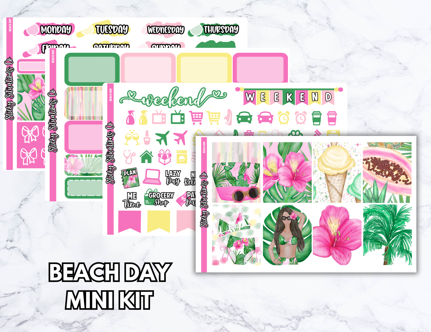 Beach Day Mini Vertical Planner Sticker Kit – Fun and Bright Matte Stickers for Weekly Layouts | Perfect for Summer Planning