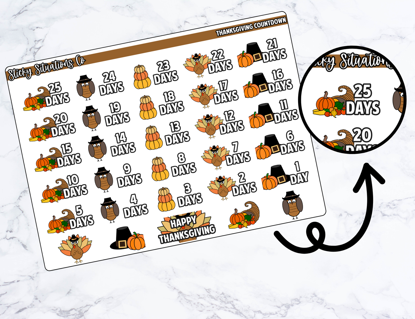 Thanksgiving Countdown Planner Sticker Sheet – Functional & Decorative Stickers for All Planners | Matte Paper, Easy to Use