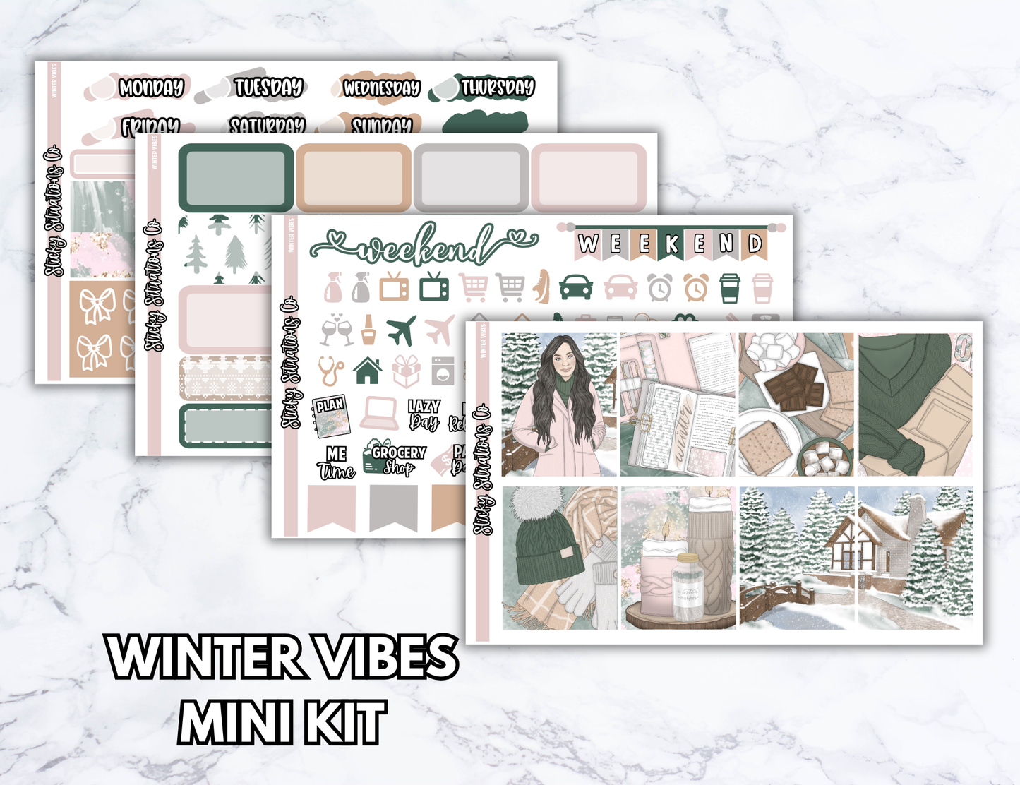 Winter Vibes Mini Vertical Planner Sticker Kit – Fun and Bright Matte Stickers for Weekly Layouts | Perfect for Winter Planning