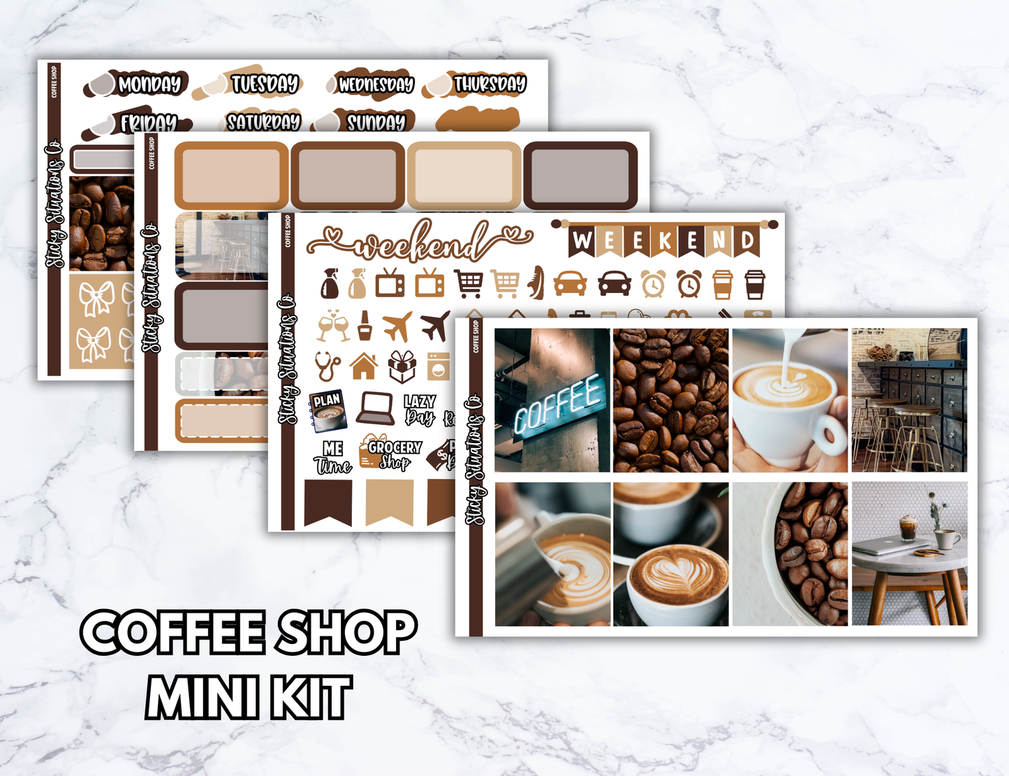 Coffee Shop Mini Vertical Planner Sticker Kit – Fun and Bright Matte Stickers for Weekly Layouts | Perfect for Every Day Planning