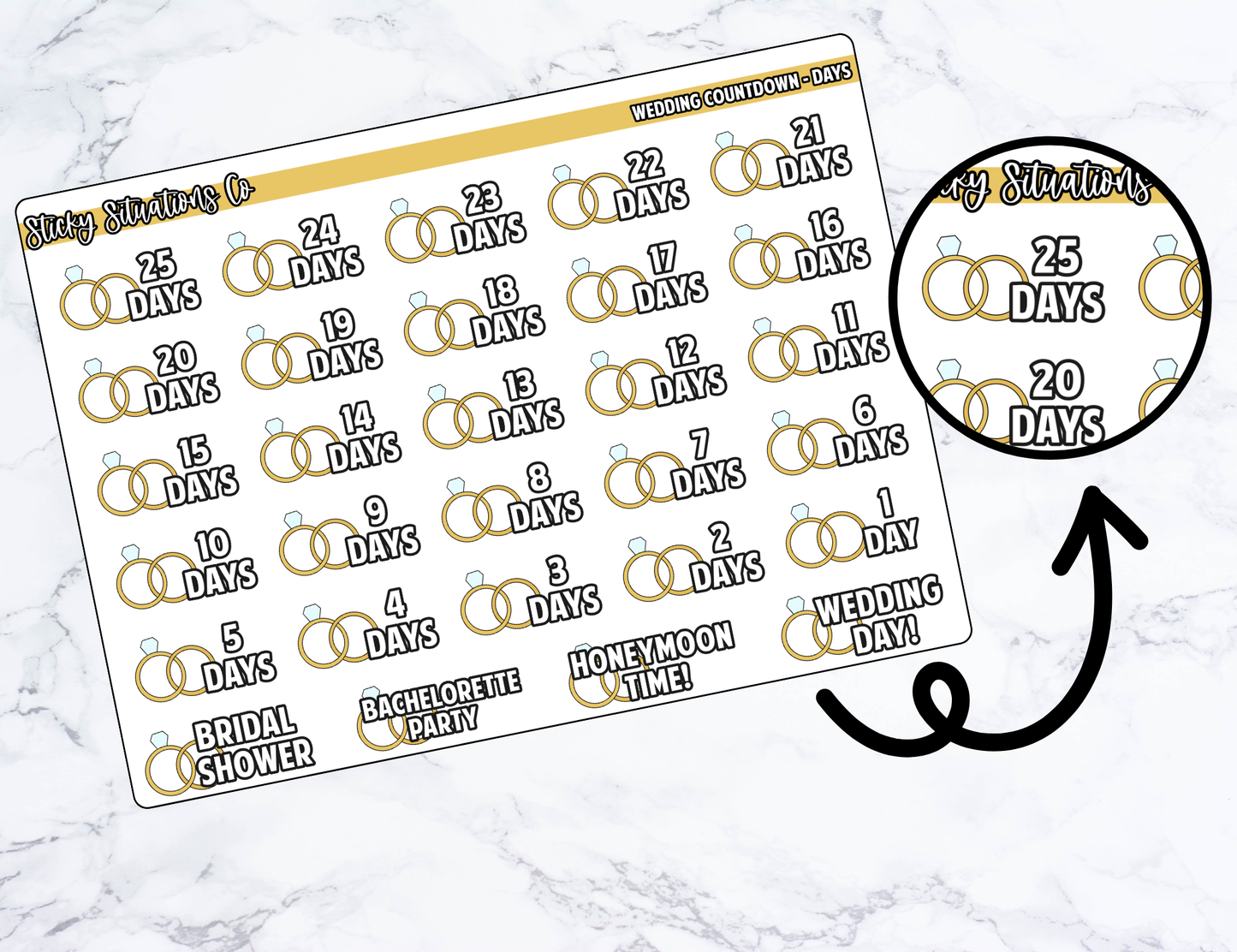 Wedding Days Countdown Planner Sticker Sheet – Functional & Decorative Stickers for All Planners | Matte Paper, Easy to Use