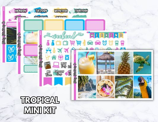 Tropical Mini Vertical Planner Sticker Kit – Fun and Bright Matte Stickers for Weekly Layouts | Perfect for Summer Planning