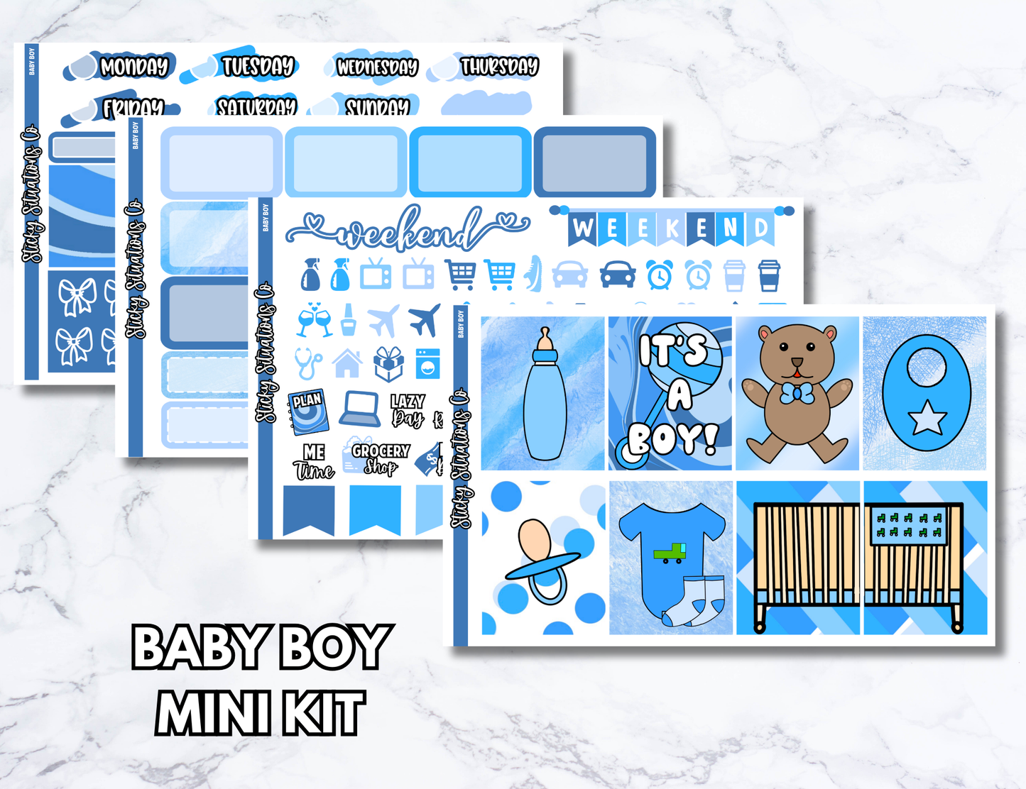 Baby Boy Mini Vertical Planner Sticker Kit – Fun Matte Stickers for Weekly Layouts | Perfect for Baby Planning