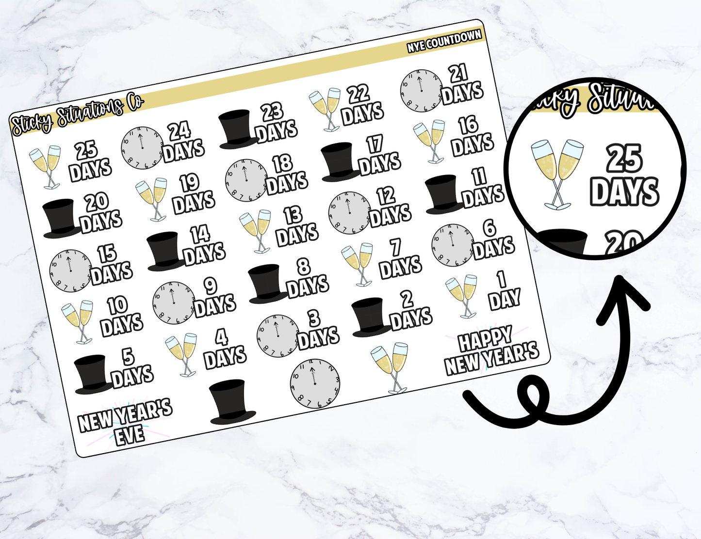 New Years Countdown Planner Sticker Sheet – Functional & Decorative Stickers for All Planners | Matte Paper, Easy to Use