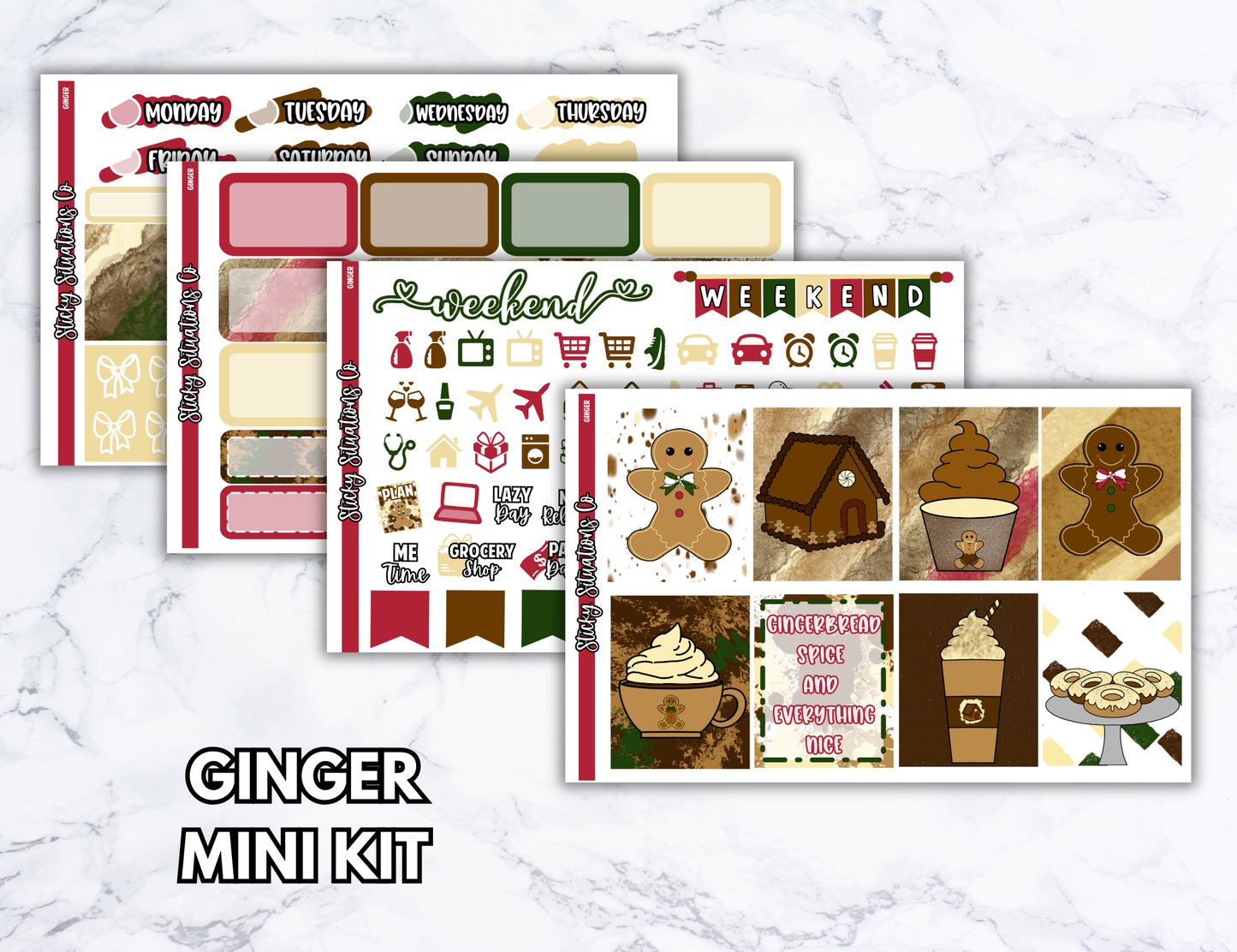 Ginger Mini Vertical Planner Sticker Kit – Fun and Bright Matte Stickers for Weekly Layouts | Perfect for Christmas Planning