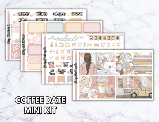 Coffee Dates Mini Vertical Planner Sticker Kit – Fun and Bright Matte Stickers for Weekly Layouts | Perfect for Every Day Planning